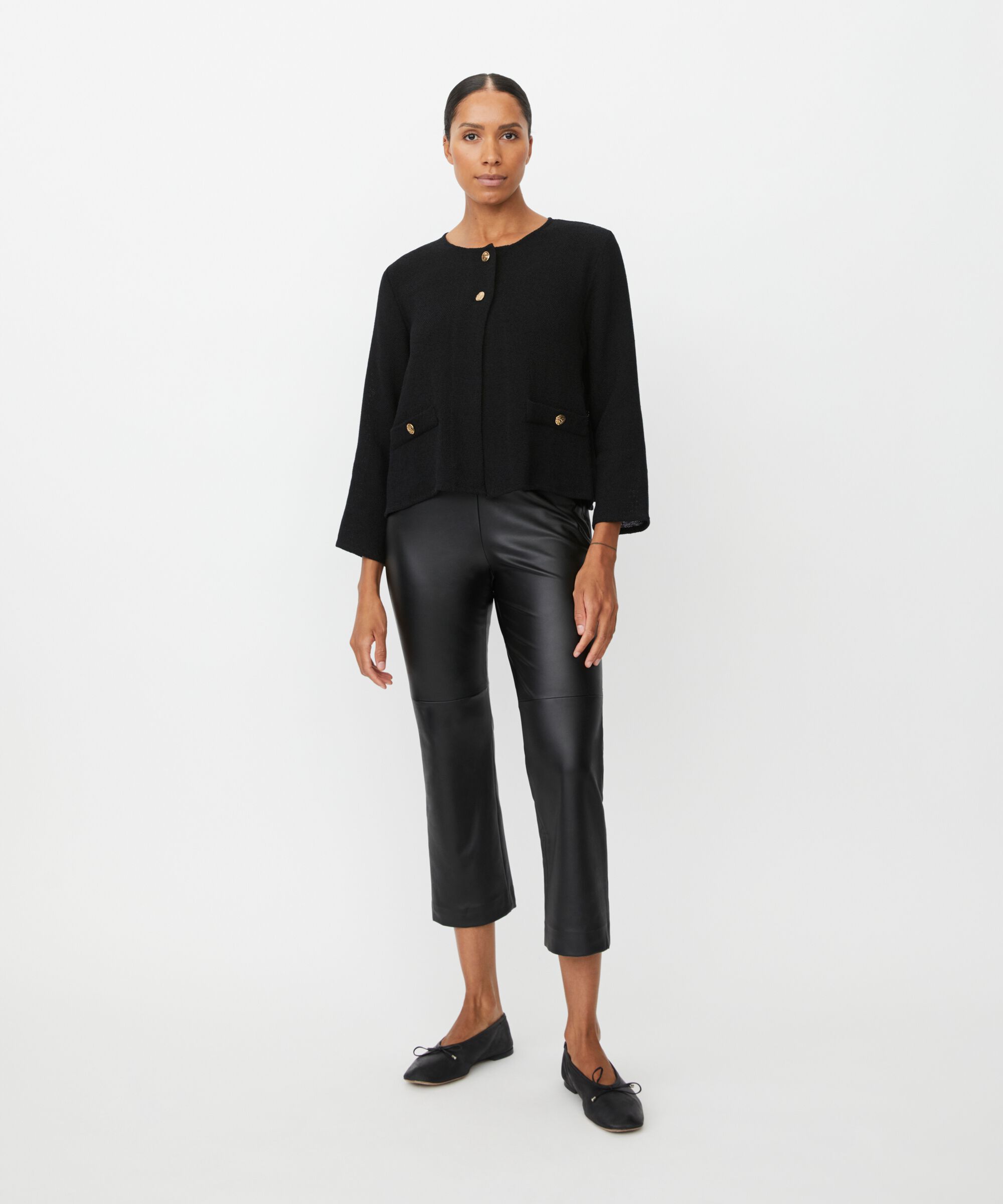 veste bouclée avec poches et boutons dorés, Black