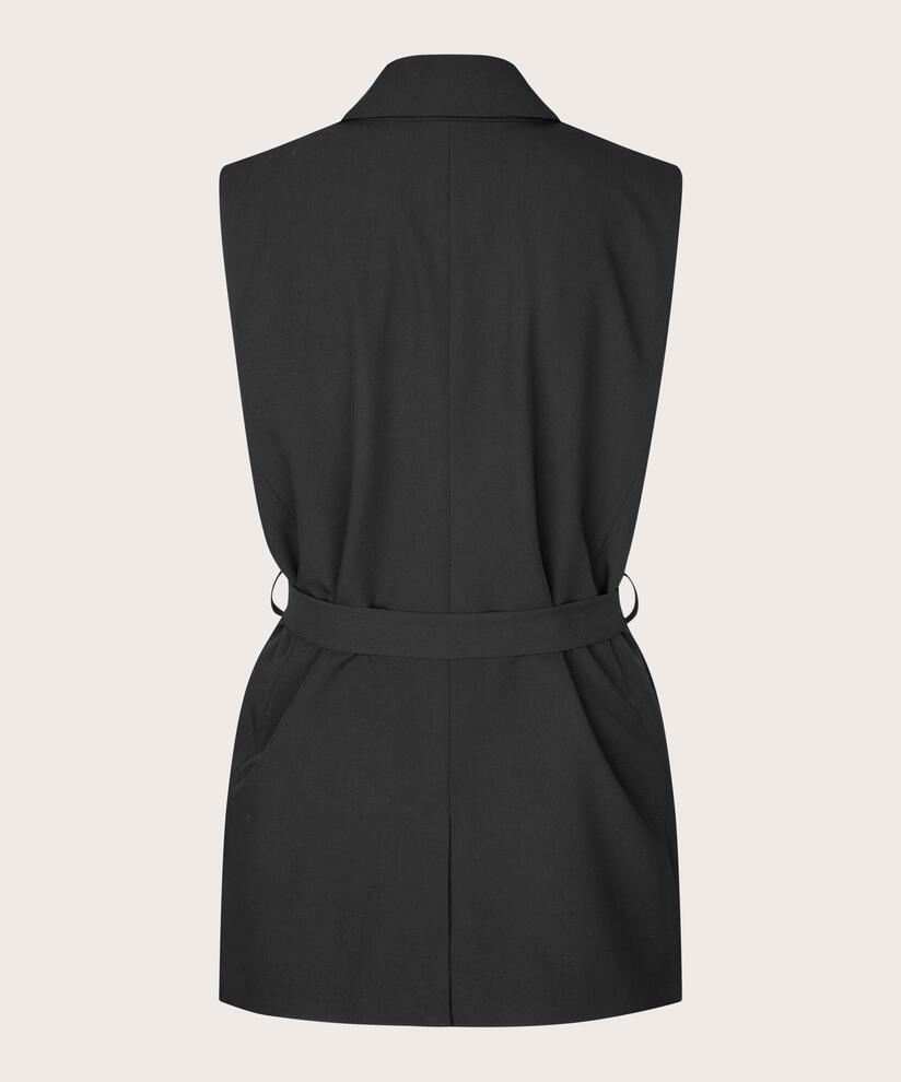 gilet avec fermeture à boutons et ceinture, Black