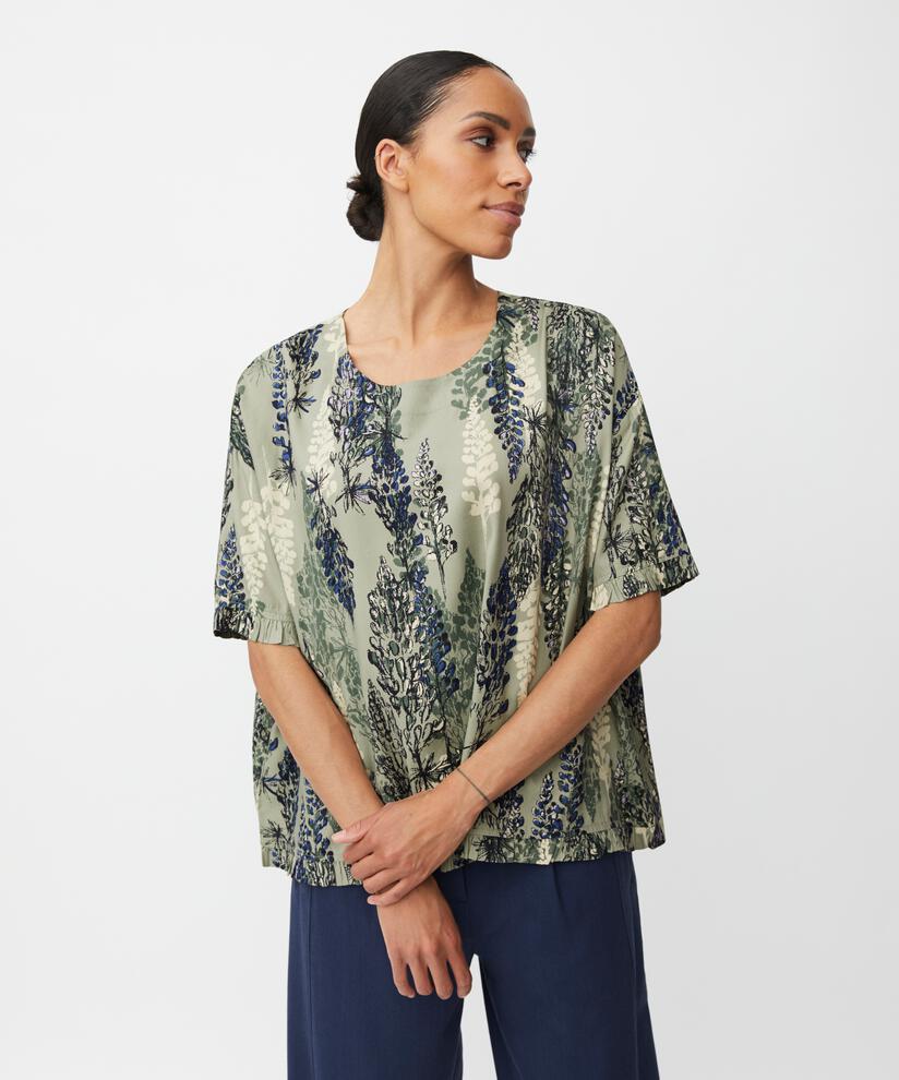 blouse en viscose avec bord volanté sur la manche, Seagrass