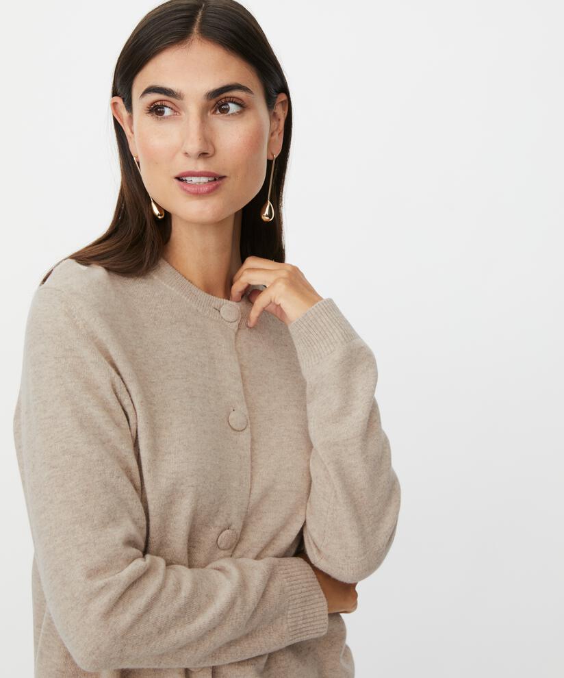 cardigan col rond en mélange de laine, Beige melange