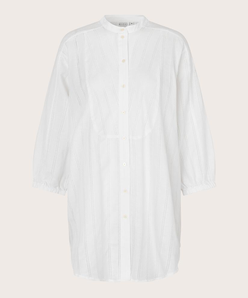 chemise en coton avec motif troué discret et manches 3/4, White