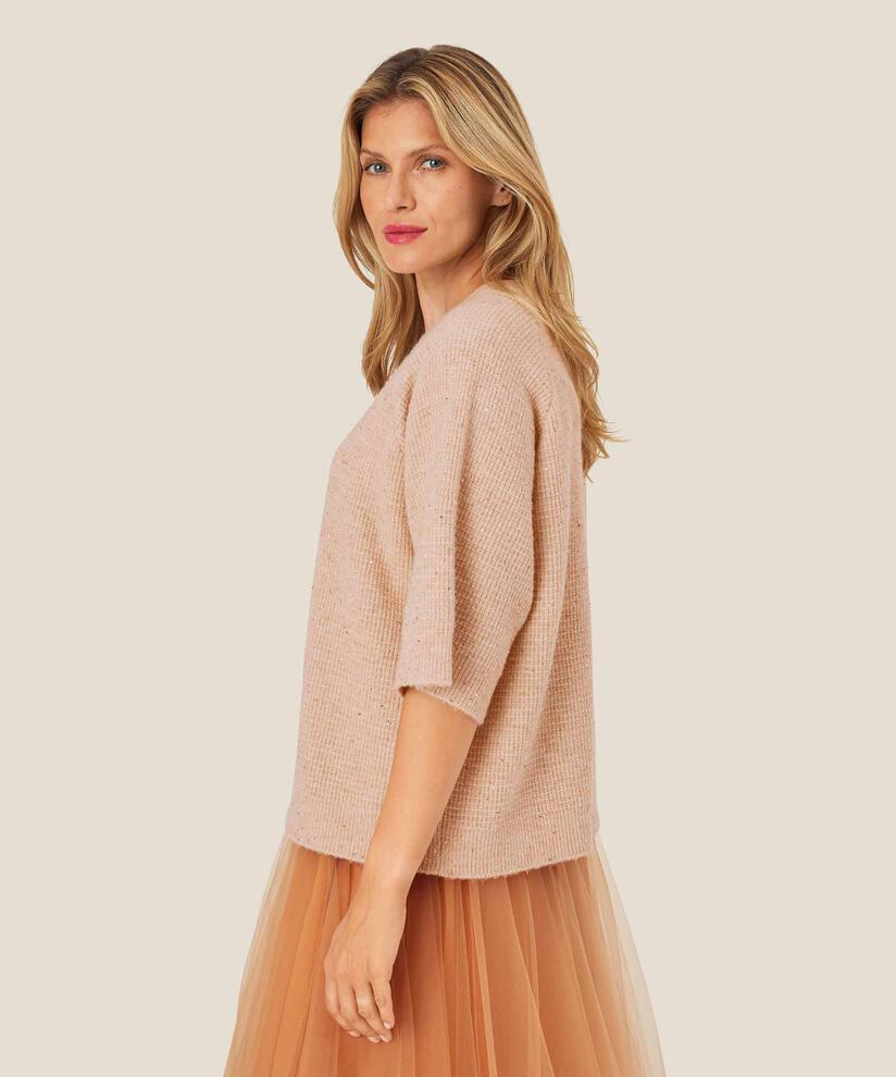 pull à manches courtes en laine mélangée avec paillettes, Bisquit