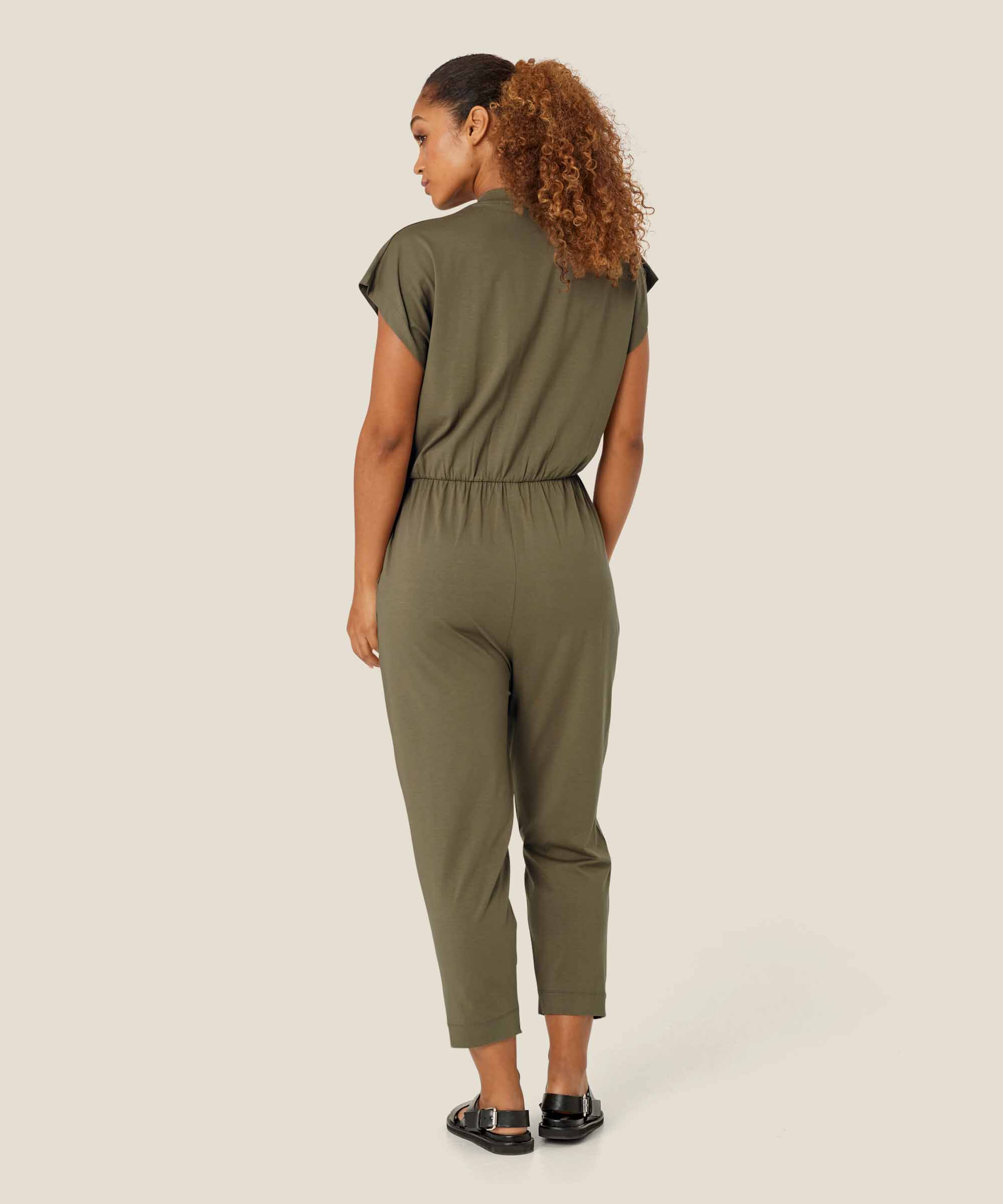 combinaison en jersey avec col en V et boutons, Dusky Green