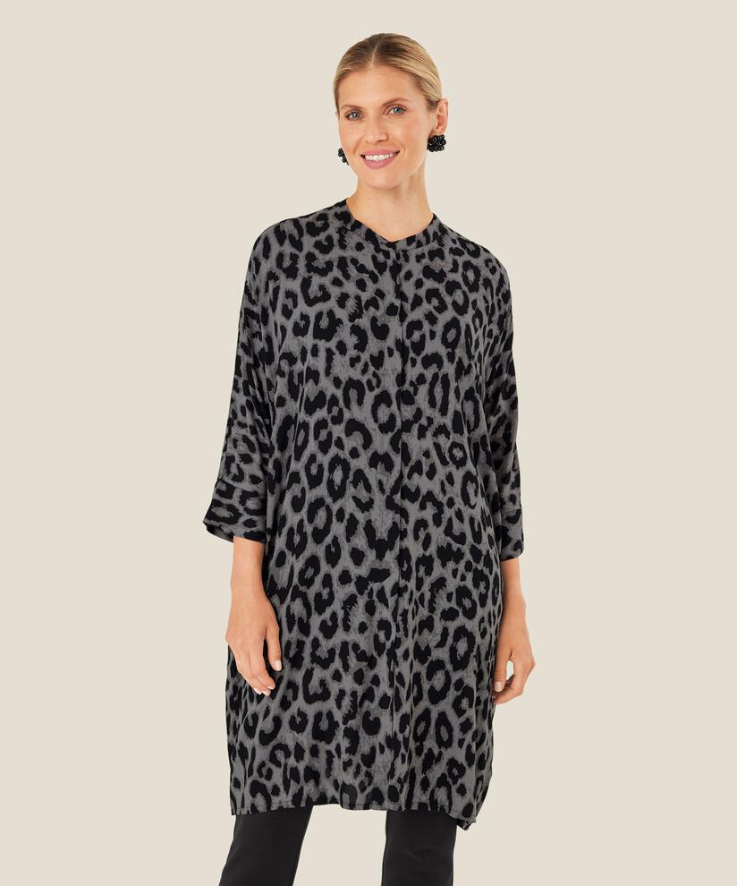 robe chemise à motif en viscose, Steel Grey