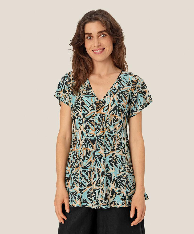 Top En Viscose Imprimé À Col V, Aqua
