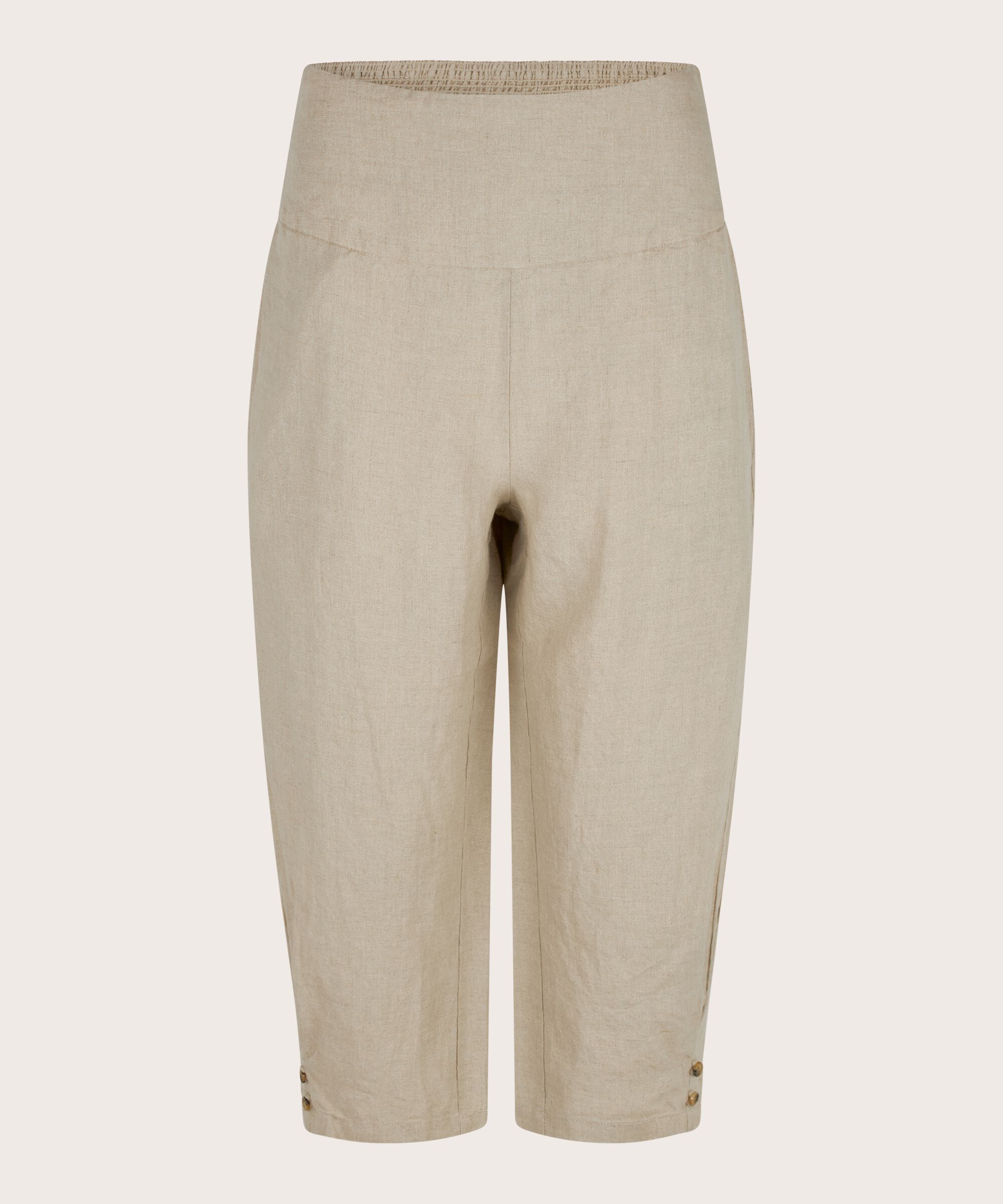 pantalon en lin avec large élastique smocké au dos, Natural