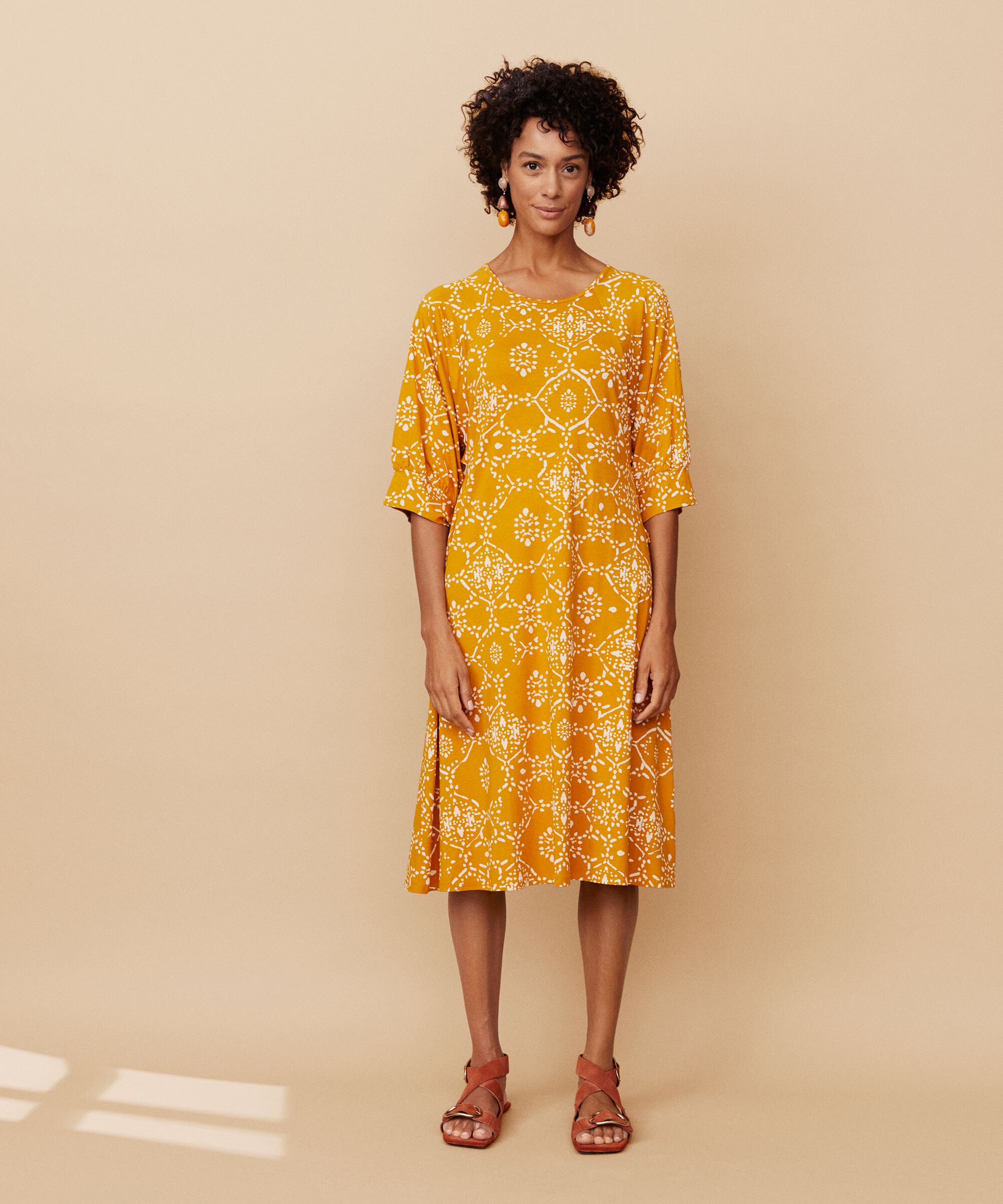 robe en jersey à motifs et col rond, Inca Gold