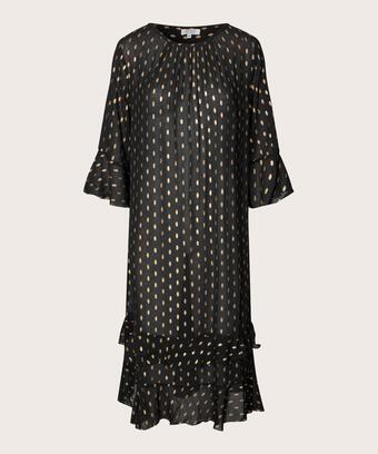 robe légère transparente à pois dorés et drapés, Black