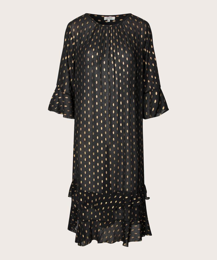 robe légère transparente à pois dorés et drapés, Black