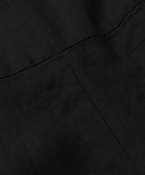 Short En Lin Avec Élastique Smocké Au Dos, Black