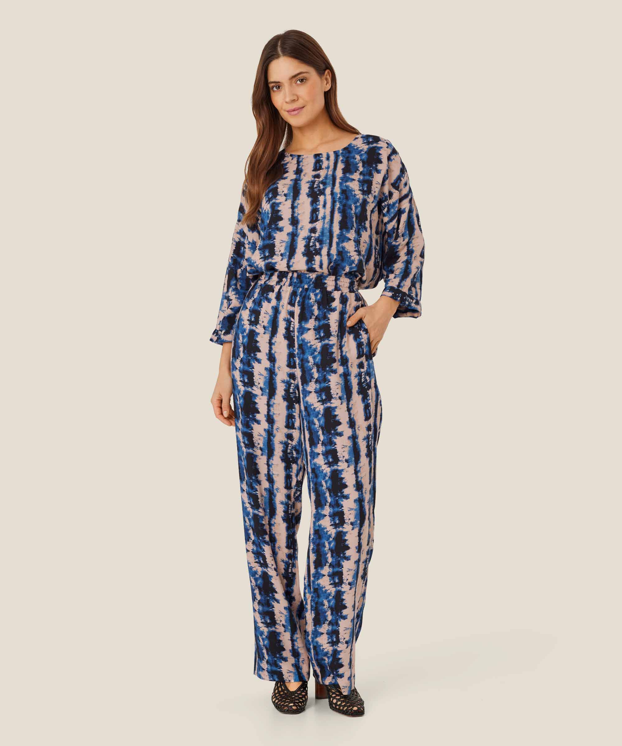 Blouse En Viscose À Manches 3/4, Navy Peony