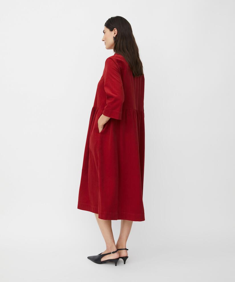 robe chemise en velours à manches 3/4, Red Dahlia