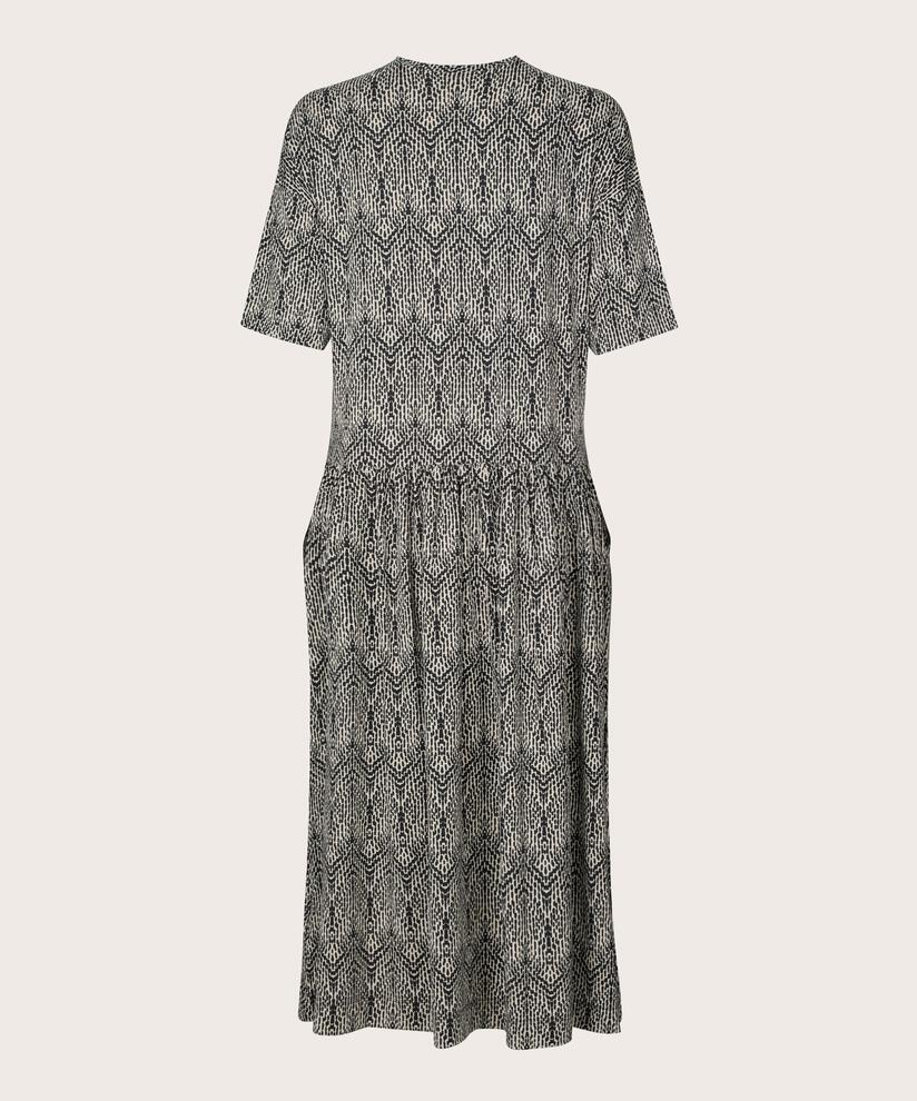 robe en jersey imprimé avec col rond et poches fendues, Black