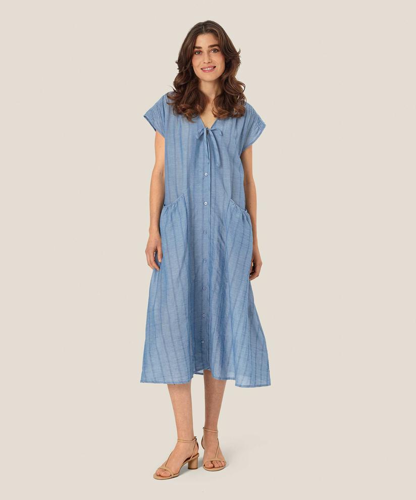 robe en coton boutonnée avec poches décoratives, Nebulas Blue