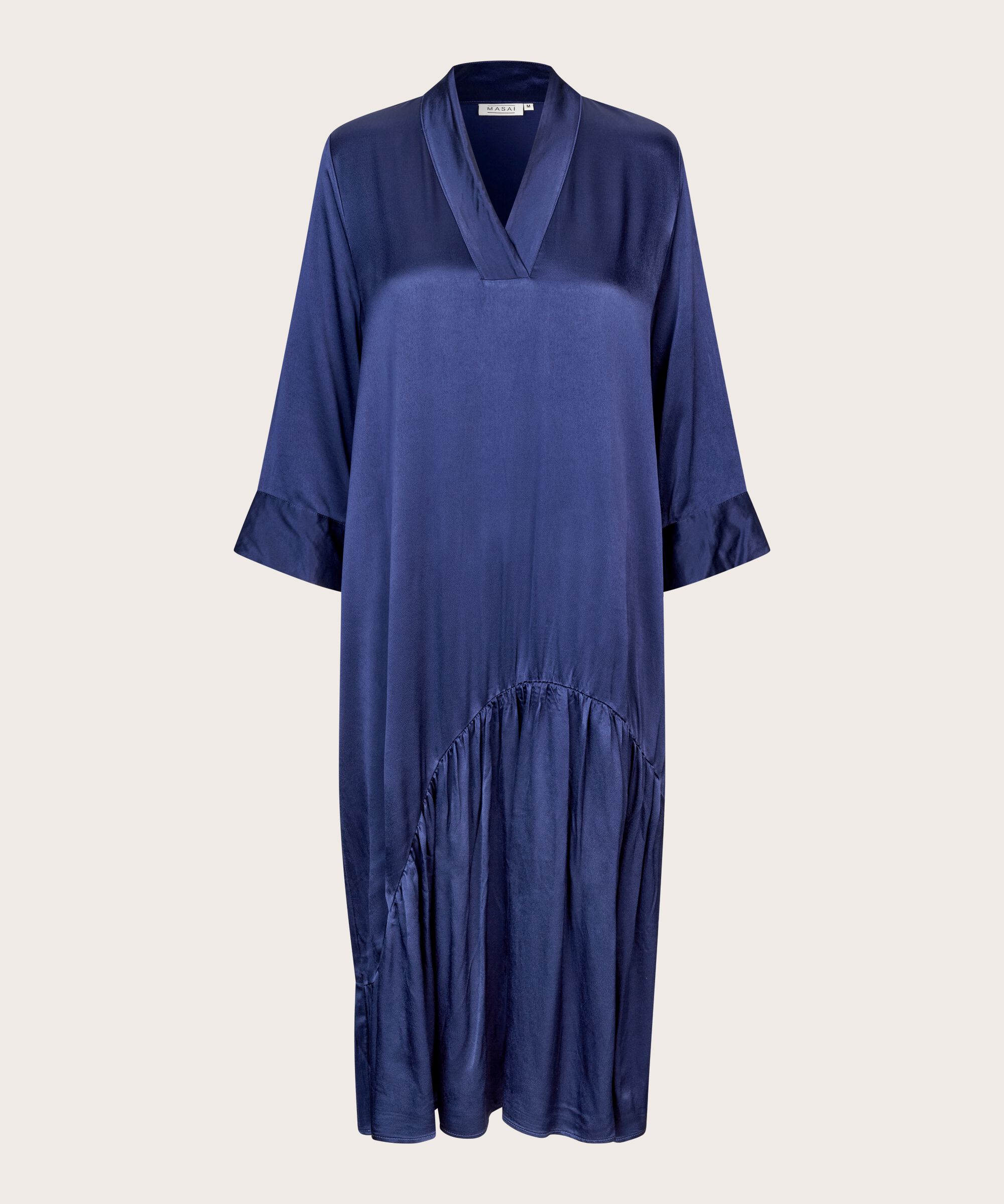 robe en satin de viscose avec col en V, Medieval blue
