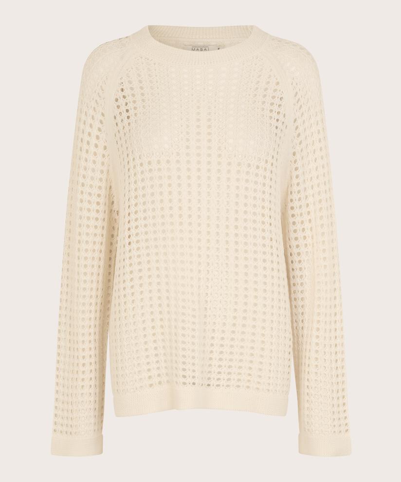 pull tricoté en coton avec motif troué, Whitecap