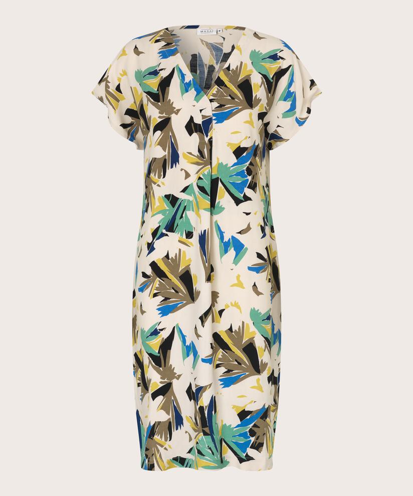 robe en viscose imprimée avec col en V, Dusky Green
