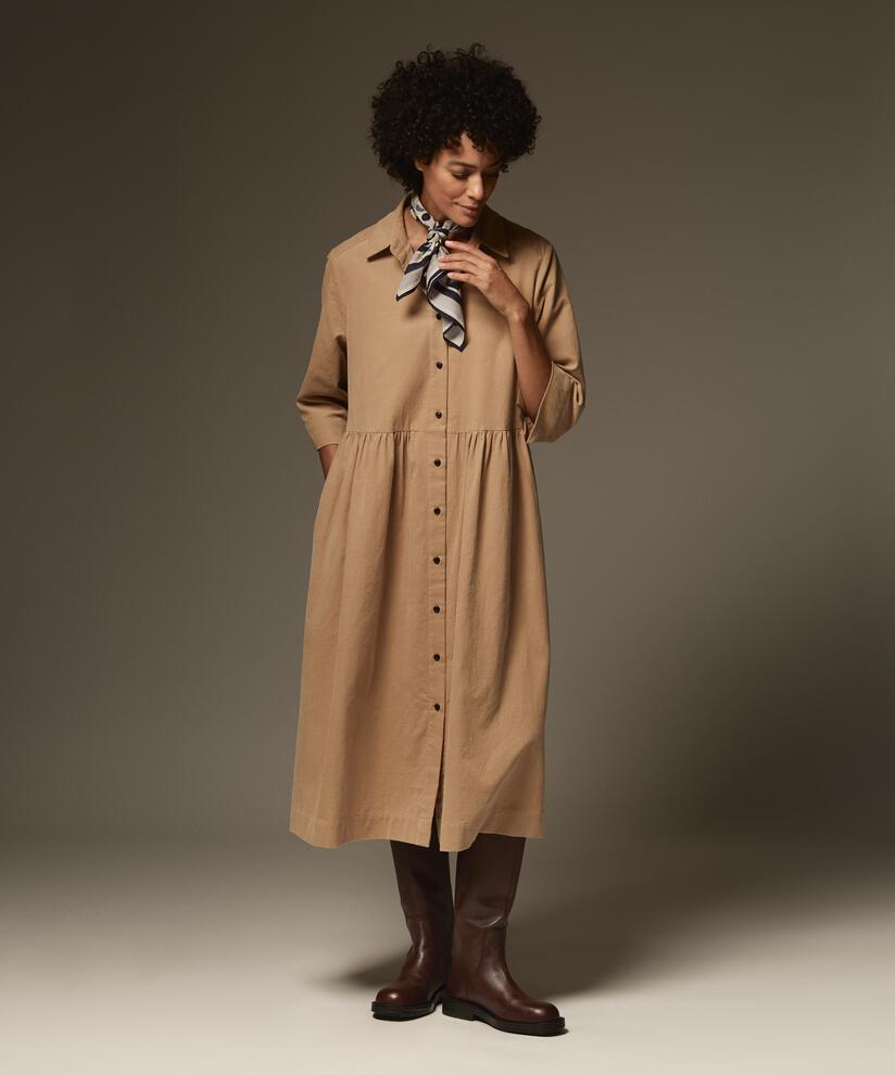 robe chemise en velours à manches 3/4, Travertine