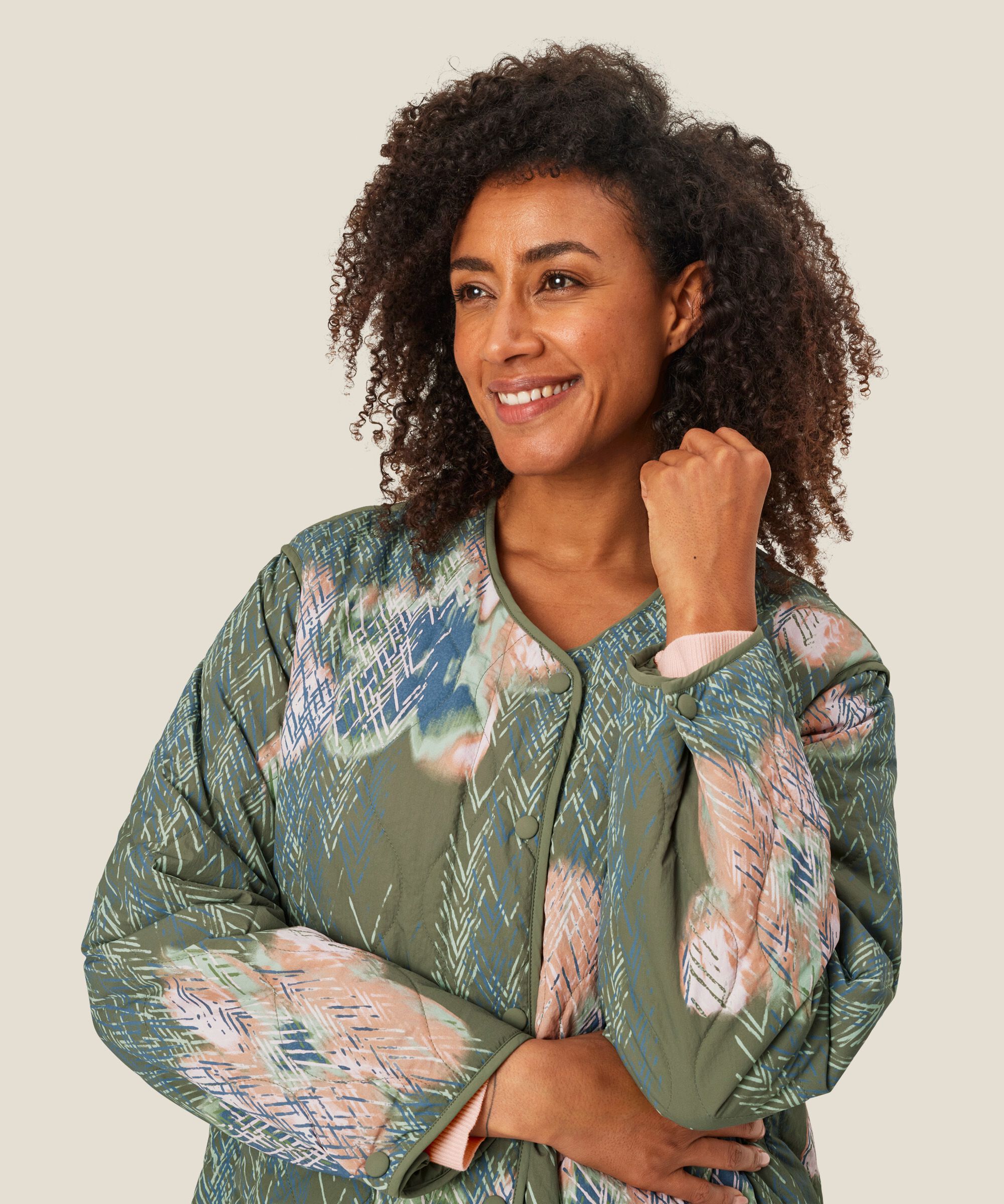 veste matelassée à motifs avec fermeture boutonnée, D. Lichen Green