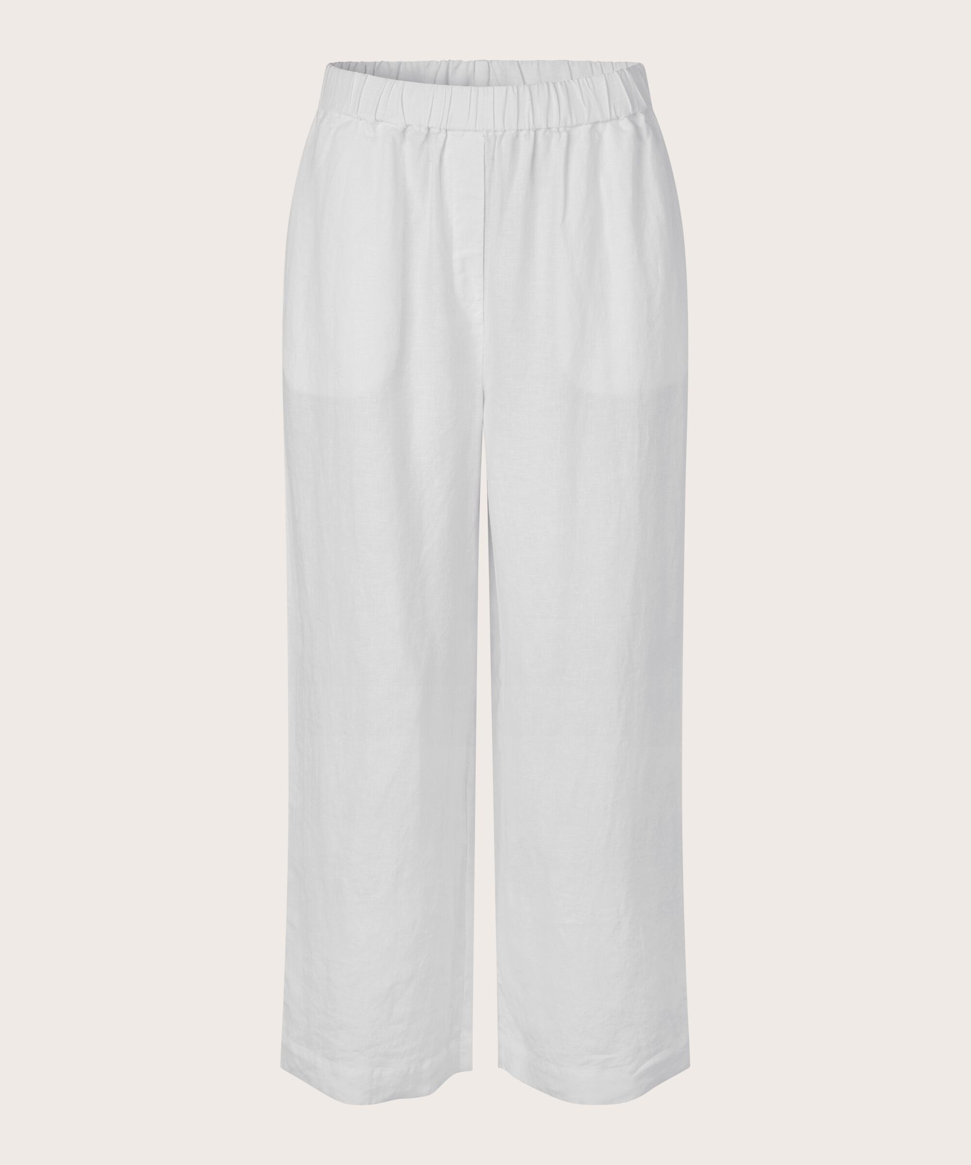 pantalon en lin à jambes larges et taille élastique, White