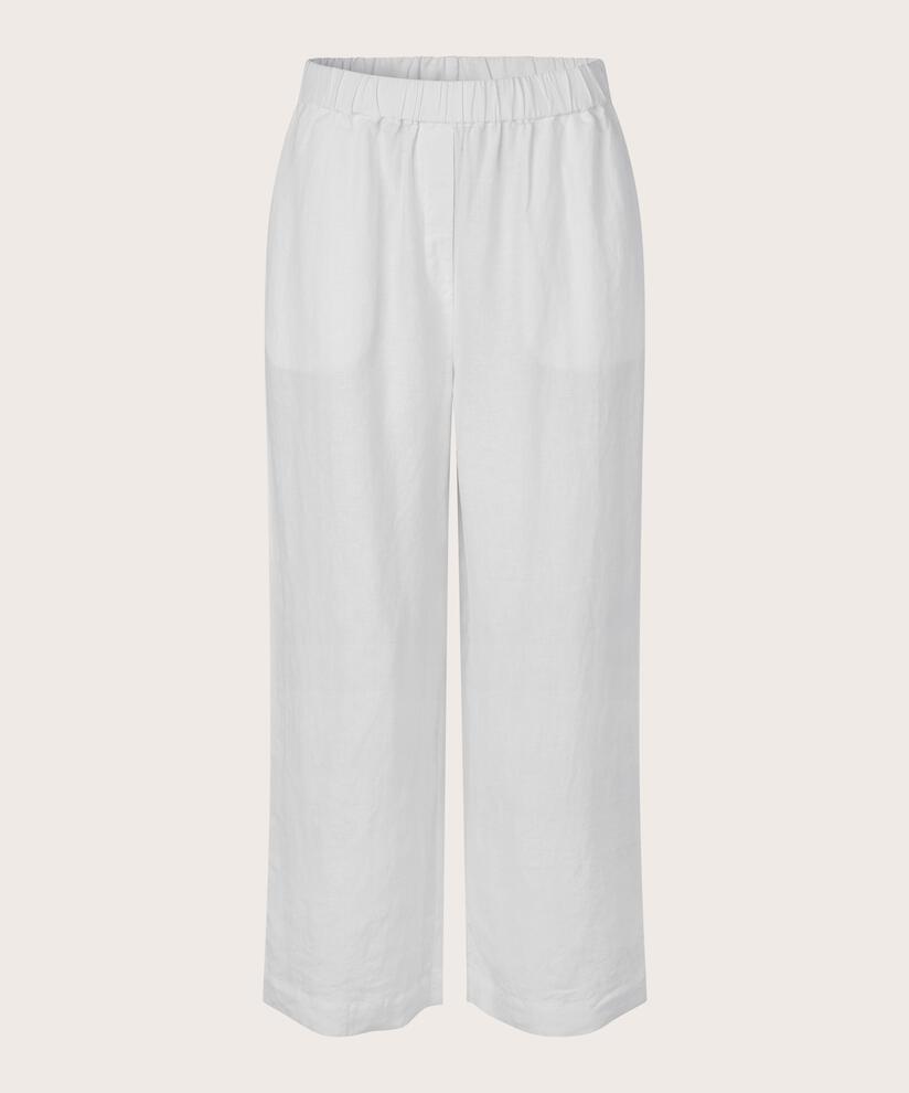 pantalon en lin à jambes larges et taille élastique, White