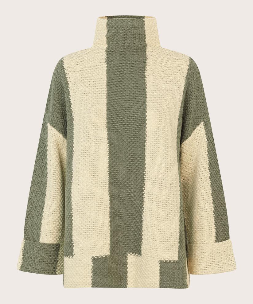 pull en maille à col montant et manches larges, D. Lichen Green