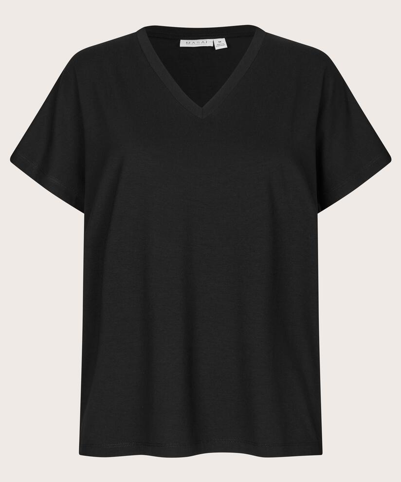 T-shirt col V en jersey doux, Black