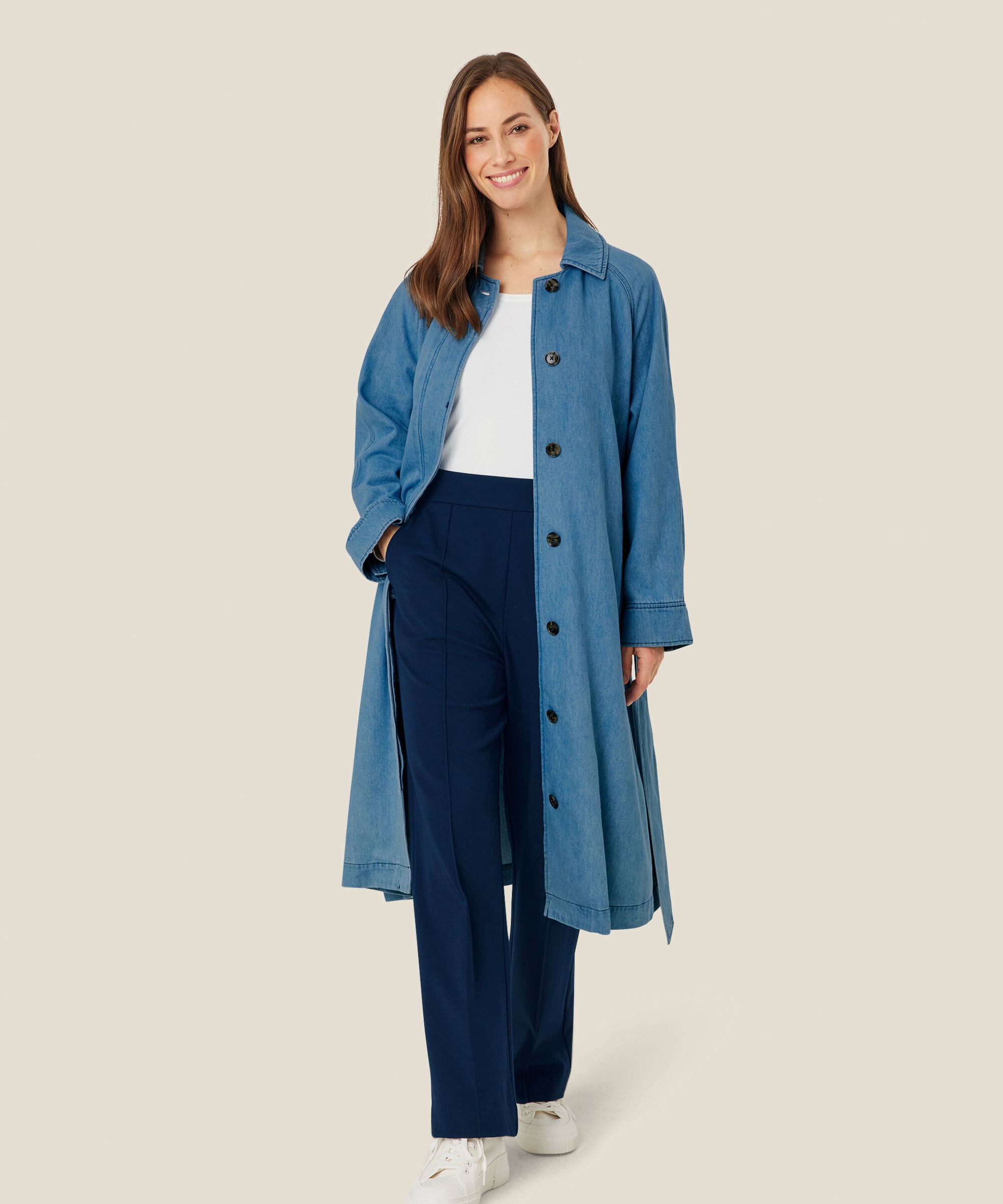 trench-coat en jean avec ceinture amovible, Light Denim