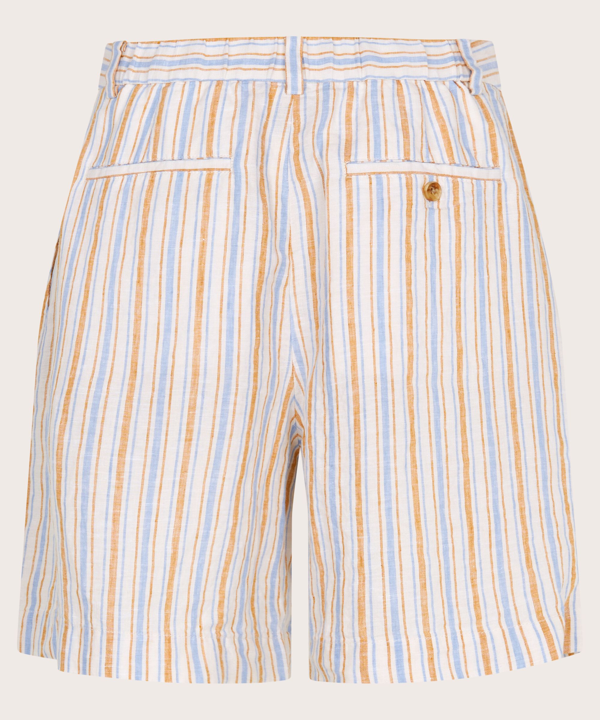 short en lin rayé avec élastique au dos, Inca Gold