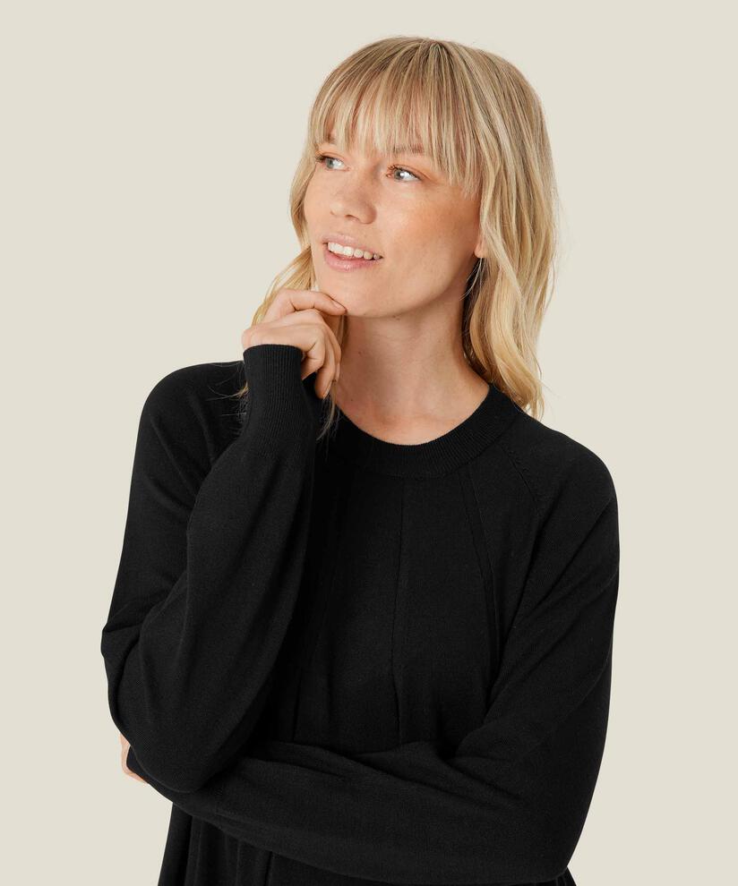 robe en maille fine à manches longues, Black