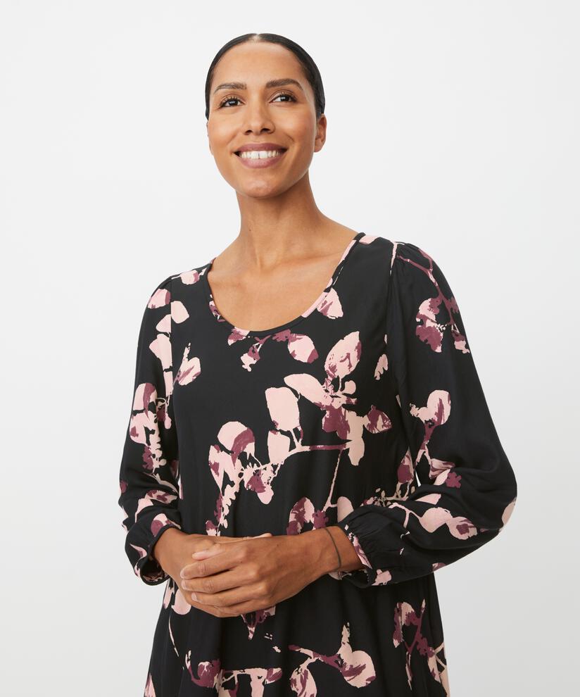 Robe En Viscose Imprimée À Col Rond, Tawny Port