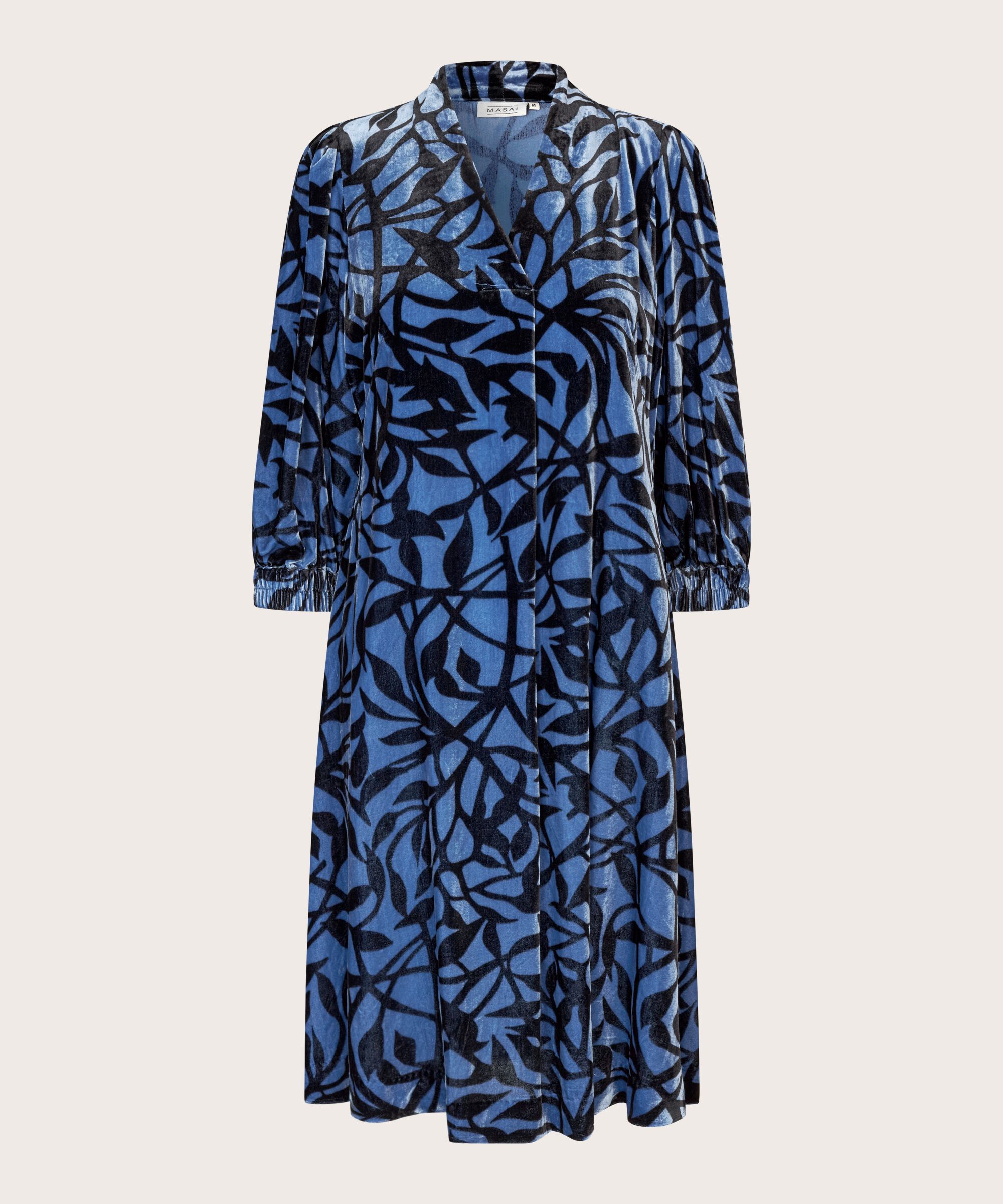 robe en velours imprimé avec col en V, Federal Blue