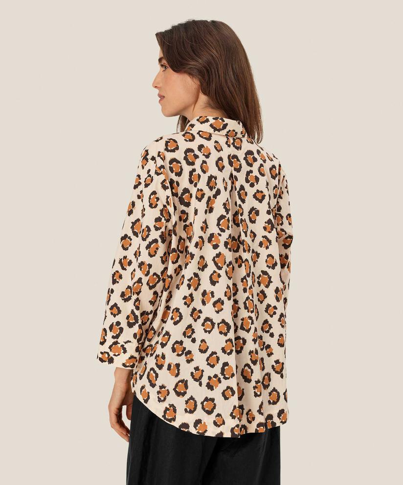 chemise en coton imprimé léopard à manches 3/4, Cashew