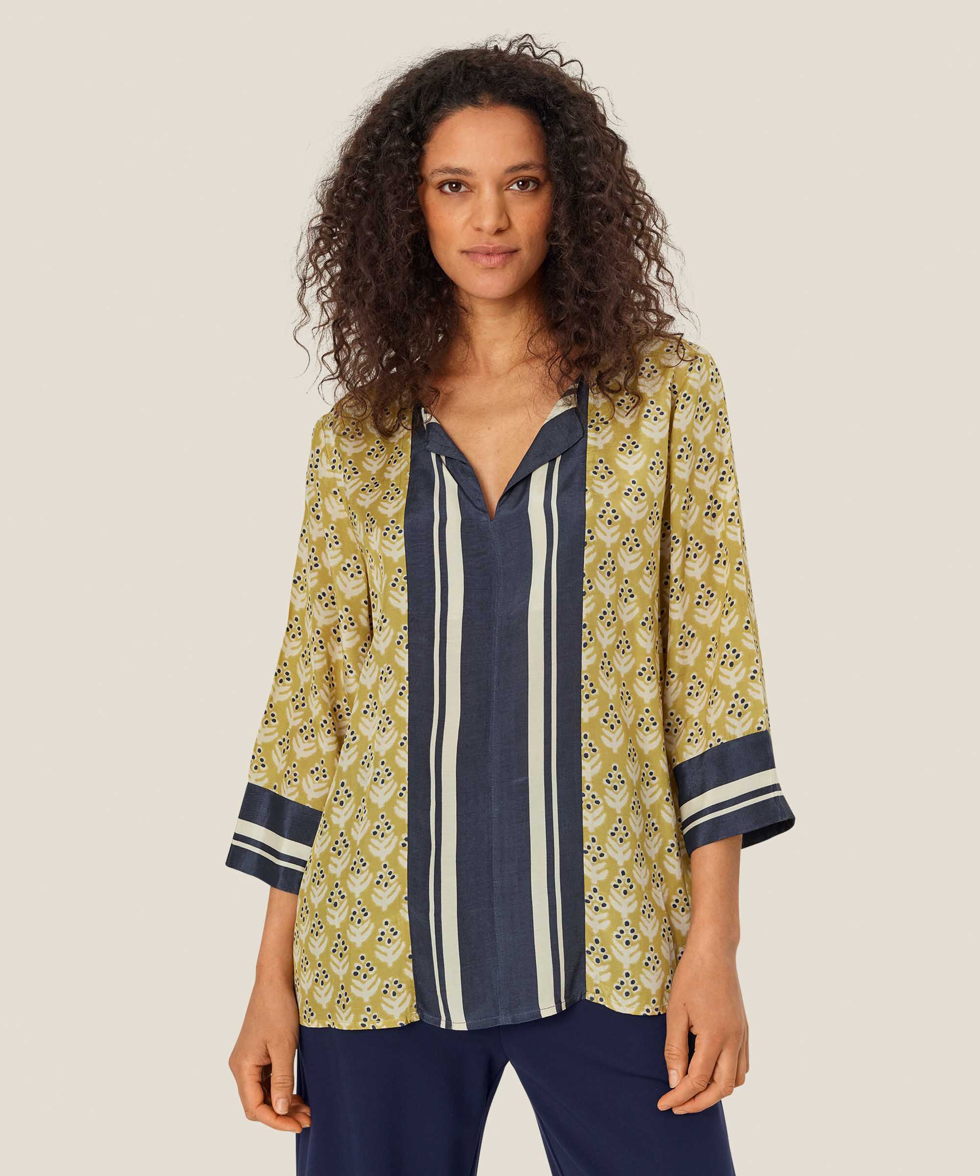 blouse en viscose imprimée avec fente au cou, Burnish Gold