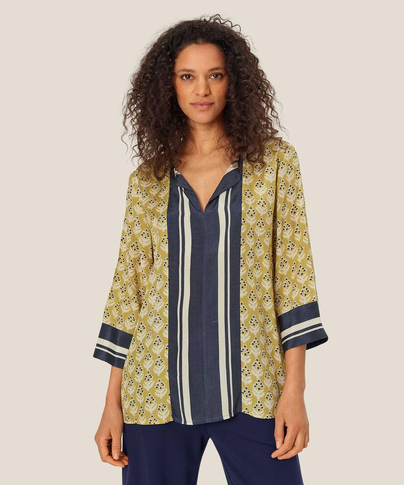 blouse en viscose imprimée avec fente au cou, Burnish Gold