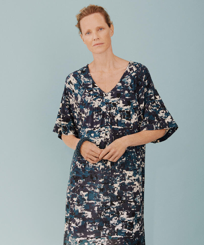 robe en jersey à motif et col en V, Reflect Pond