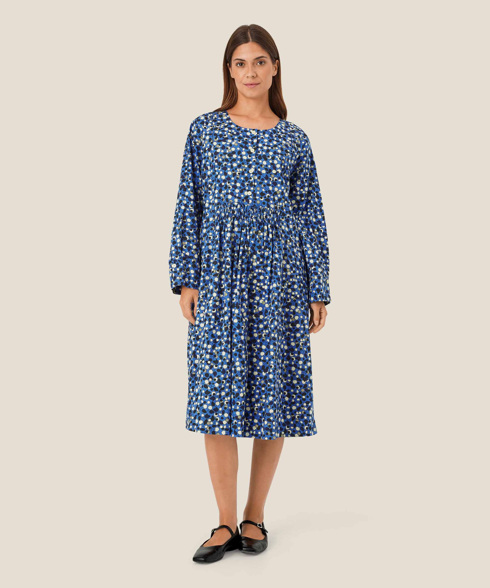 robe en coton avec plis et poches fendues, Federal Blue