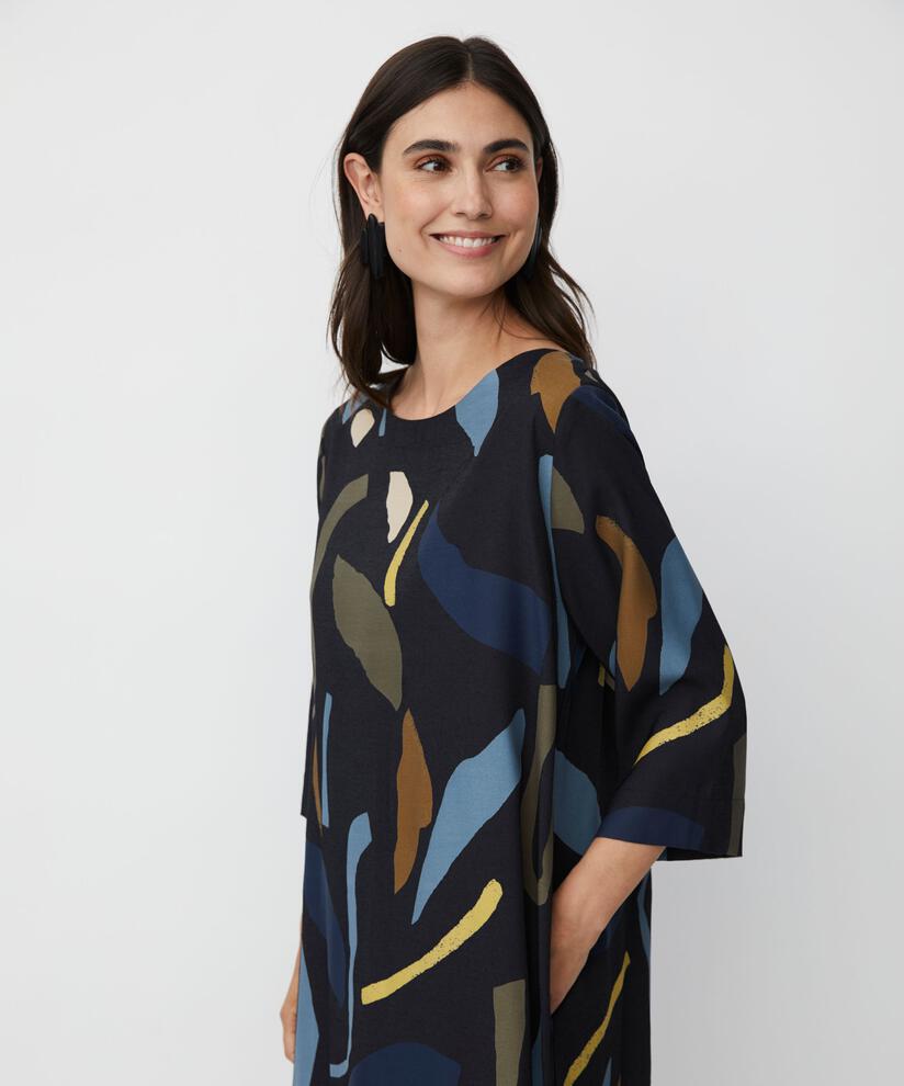 robe en viscose imprimée avec poches fendues, Proven Blue