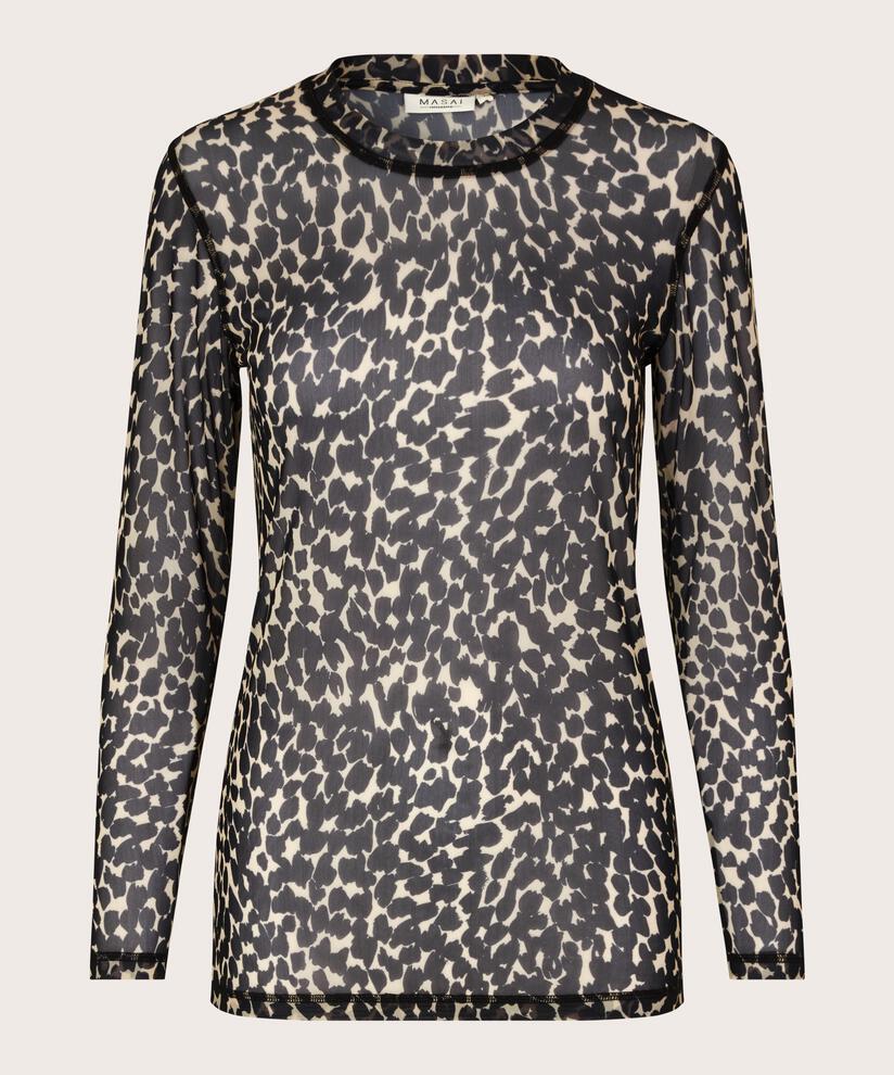 blouse en résille imprimée à manches longues, Black