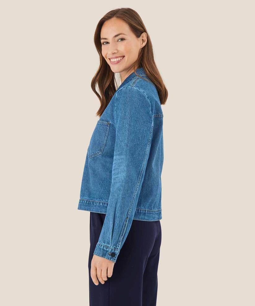 veste courte en jean avec fermeture éclair, Blue Denim