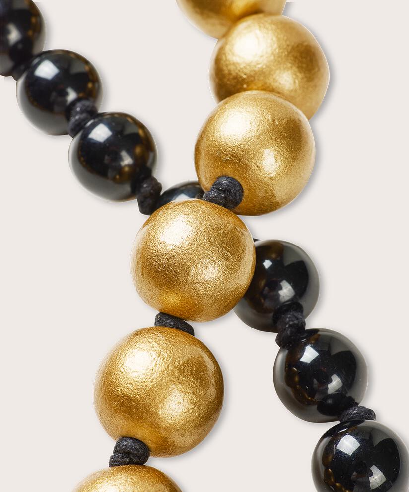Longue chaîne avec perles noires et dorées, Gold
