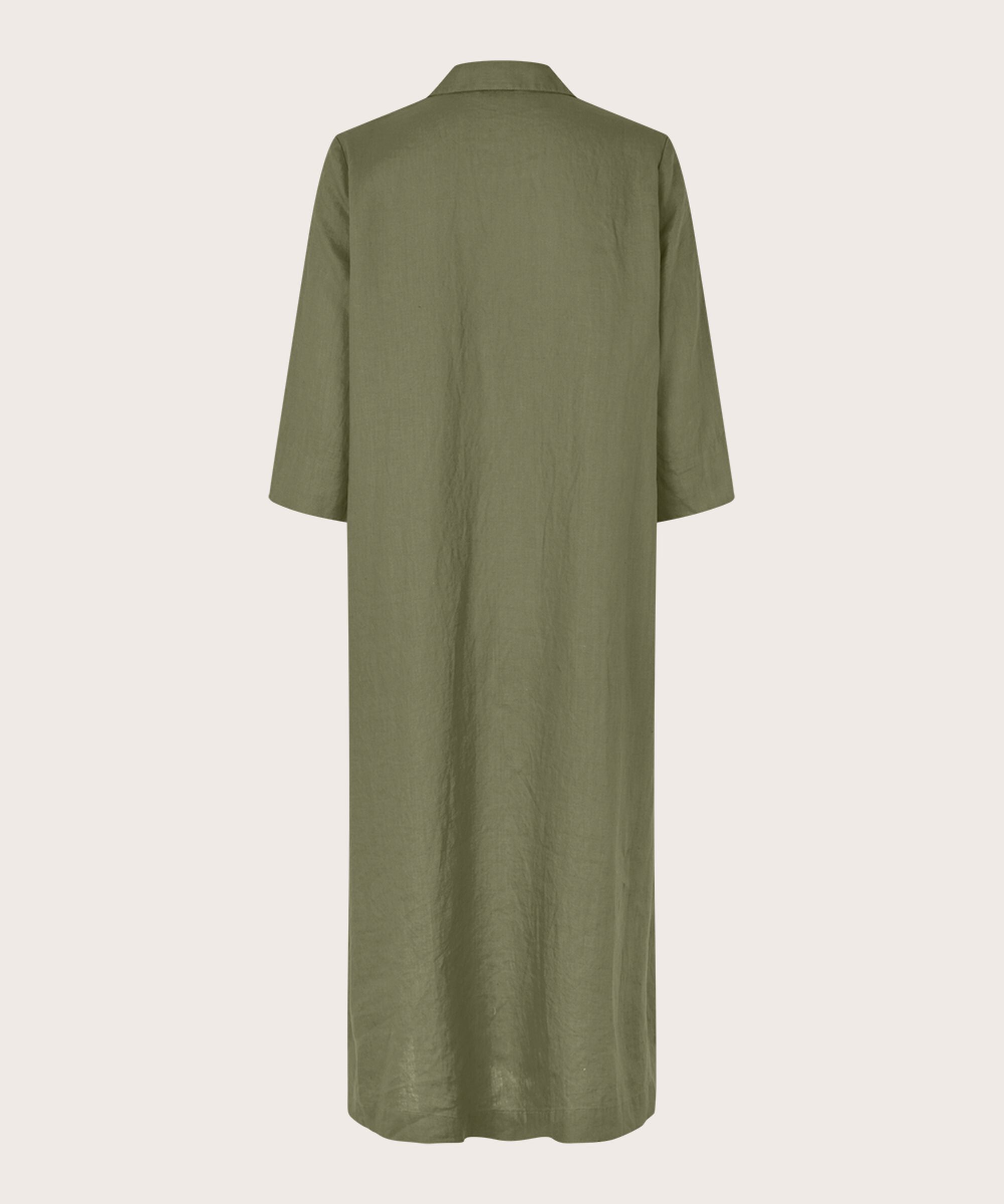robe en lin avec col en V et poches, D. Lichen Green