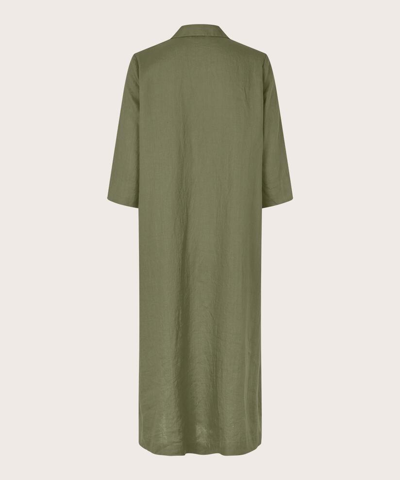 robe en lin avec col en V et poches, D. Lichen Green