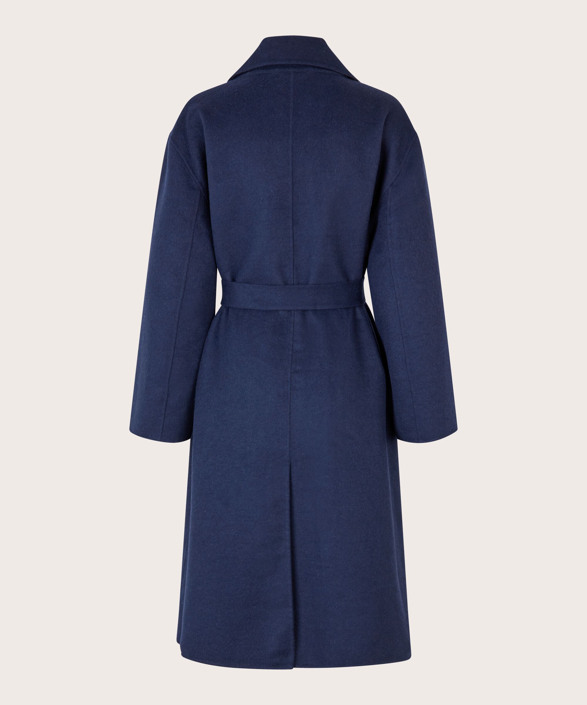 manteau long en laine avec liens, Maritime Blue