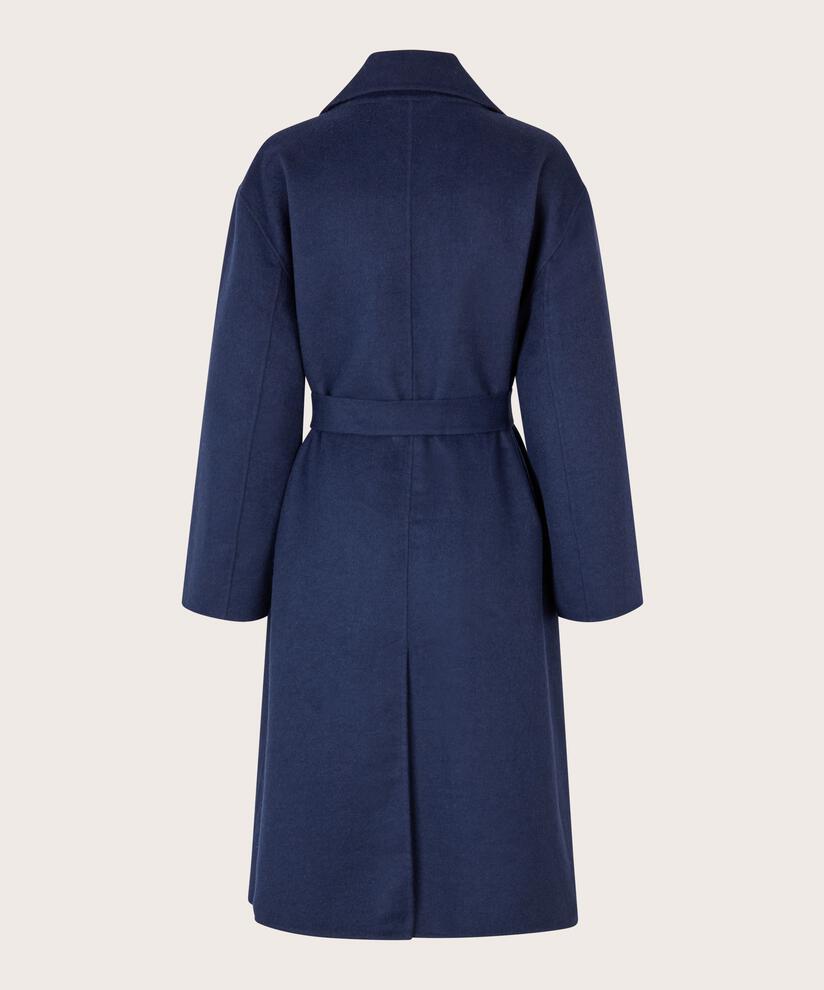 manteau long en laine avec liens, Maritime Blue