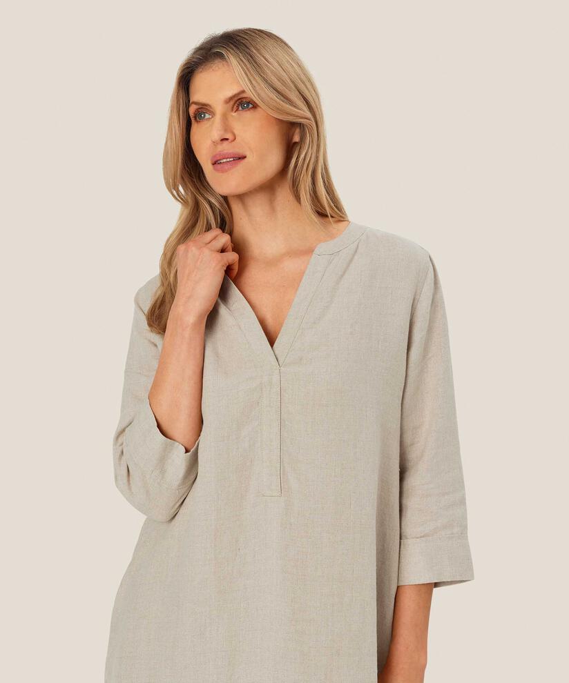 robe en lin avec col en V et poches fendues, Natural