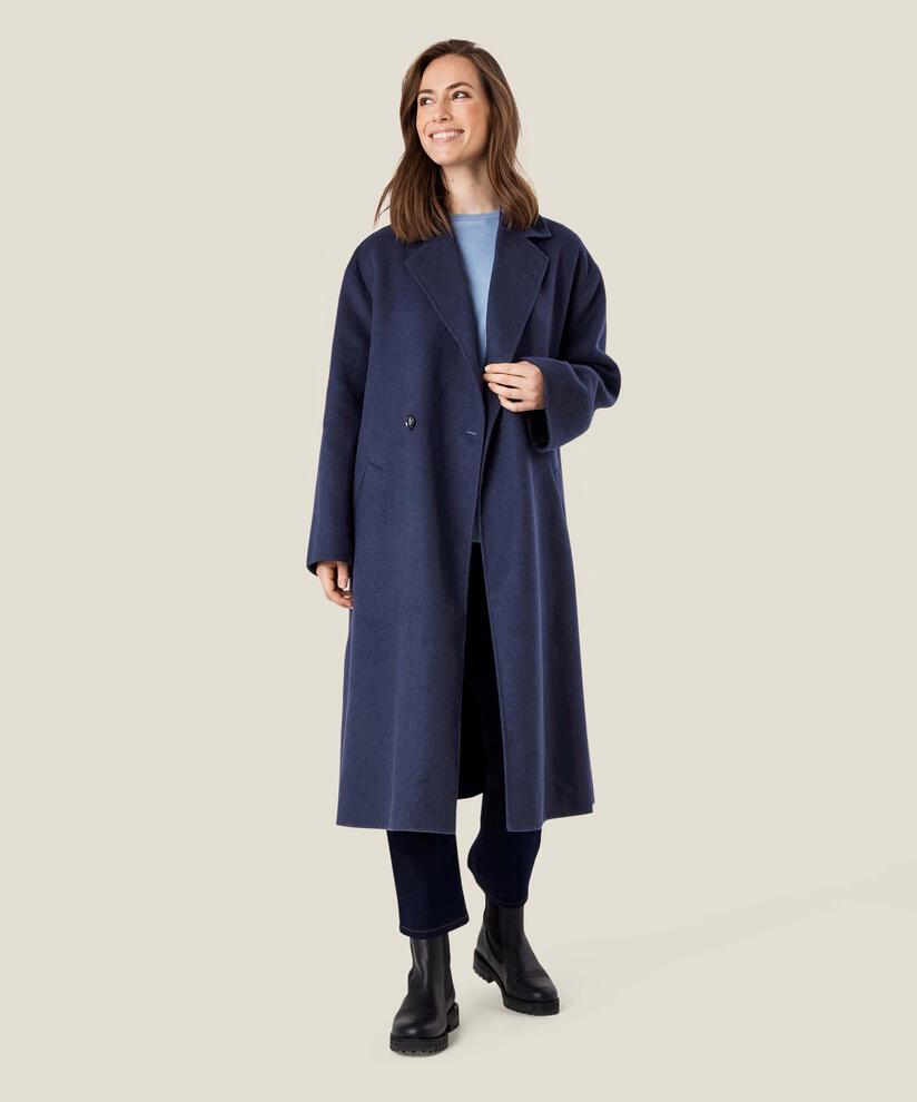 manteau long en laine avec liens, Maritime Blue