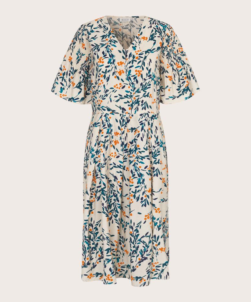 robe en viscose avec col v et smock sur les manches, Russ Orange