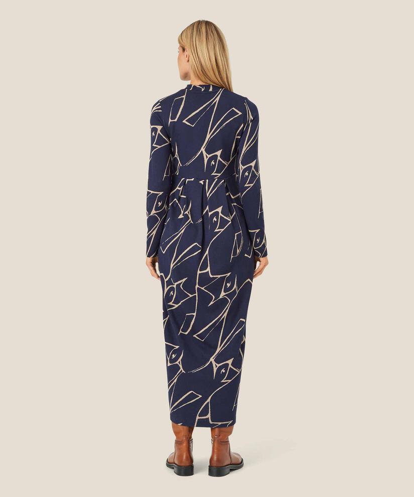 robe tulipe longue imprimée avec poches fendues, Navy Blazer