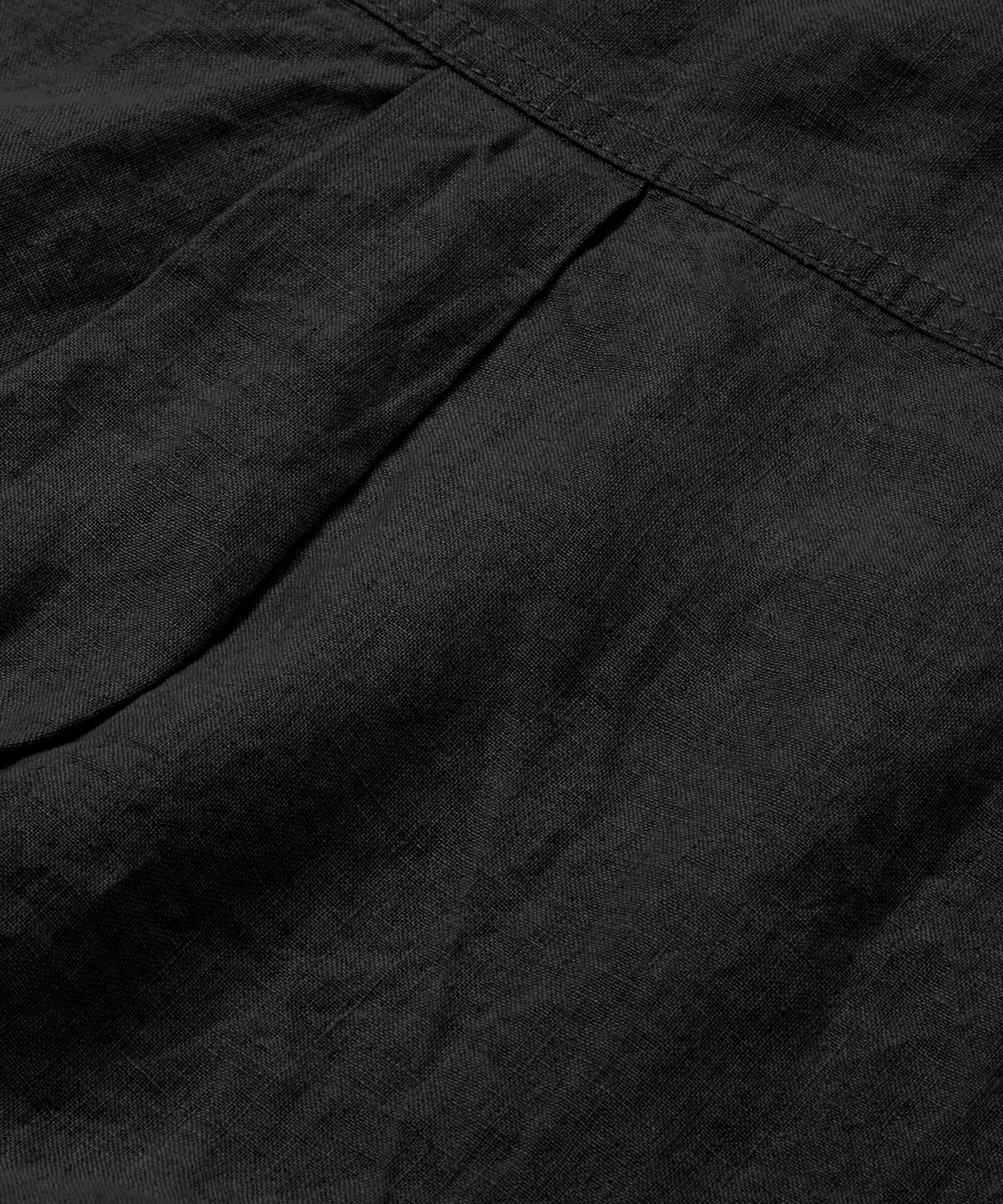 robe-chemise en lin avec manches trois-quarts, Black